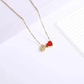 Golden necklace with letter U pendant and red enamel heart charm for women - Heart Letter Necklace U
