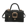 Minimalist black PU leather crossbody bag with golden horseshoe buckle and coin purse - Black