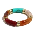 Retro multi-colored acrylic elastic bracelet with marbled texture and gold metal spacers - Colorful