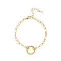 Minimalist gold paperclip chain bracelet featuring a textured rope round buckle and clasp - Bracelet Style 7-Twisted Round Ring