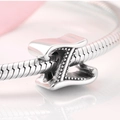 Macro shot of silver letter Z charm with beaded texture on a snake chain bracelet - Letter Z (PC0229-26) / Silver