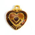 Detailed view of a vintage heart pendant with brown enamel and small rhinestones - Brown Enamel Heart Style (PJ93196B)