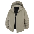 Men's khaki hooded windbreaker jacket with zipper closure and elastic cuffs in casual style - M / Khaki