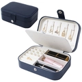 Portable navy blue jewelry box with white flocking lining and multi-functional storage - 16x11x5cm / Dark Blue