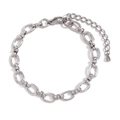 Minimalist silver stainless steel oval link chain bracelet with adjustable lobster clasp - Silver