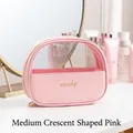 Pink crescent moon makeup bag in PU leather with transparent window and gold logo - Medium Crescent - Pink / 21*16.5*7.5cm