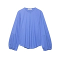 Damen Popeline-Bluse in Blau-Lila mit Puffärmeln und schlichtem Rundhalsausschnitt Design - XS / Himmelblau