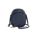 Detail of navy blue quilted crossbody phone bag with double zippers and gold hardware - Dark Blue