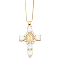 Goldkette mit Zirkonia-Kreuzanhänger und Maria-Medaillon für Damen im modischen Design - Nur Anhänger / Weiß