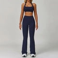 Midnight blue yoga set with halter neck tank top and high waist flared leggings - S / Bra Style 1 + Flare Pants / Cobalt Blue