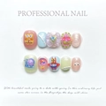 Handmade 3D cartoon press-on nails featuring SpongeBob characters and macaroon colors - Large (L) / 1121-sponge