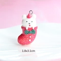 Macro shot of resin Christmas bear in red stocking charm with glitter, size 1.8x3.1cm - Style 8-Bear in Christmas Stocking