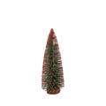 Mini albero di Natale verde floccato con bacche rosse su base tonda in legno - 30cm / Verde