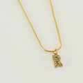 Gold snake chain necklace featuring a minimalist letter R pendant with crystal paving - Gold Initial R (With Chain)