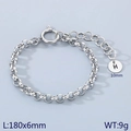 Silver stainless steel chain bracelet featuring a round letter H alphabet charm - Silver - Letter H (KB186397-Z)