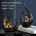 Modern black and gold ceramic art ornaments in 'Morning Song' sleek minimalist design - Black Gold (Vivid Large and Small Combination)