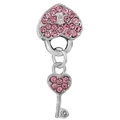 Ciondolo a forma di lucchetto a cuore e chiave in argento con strass rosa brillanti - 021: Argento con Pietra Rosa Lucchetto a Cuore e Chiave