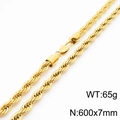 Gold stainless steel twist rope chain necklace for men and women 600x7mm 65g - 600x7mm(KN231487-Z)