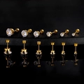 Set di 6 paia di orecchini in acciaio inossidabile dorato con zirconi chiari in varie misure - Stile 6 Griffe Colore Oro (3-8mm)