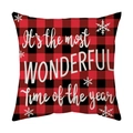 Red and black plaid Christmas pillow cover with snowflake prints and festive typography - Style 9 / 18x18 Inch