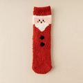 Calcetines navideños de forro polar coral rojo con cara de Papá Noel y botones - Talla única / Papá Noel