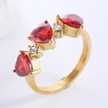 Anillo hip hop dorado con corazones de circón rojo y cristales brillantes para mujer - US 6 / Oro con diamantes de imitación rojos