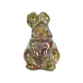 Hand-carved natural green stone rabbit figurine with unique red spots on white background - Dragon Blood Stone
