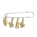 Broche épingle argentée avec breloques dorées en forme de cor, ange et cloche - C1753-4-Pendentifs épingle de sûreté B