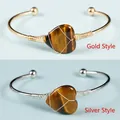 Handmade woven gold and silver heart-shaped tiger eye stone cuff bracelets - Gold Style / Tiger's Eye
