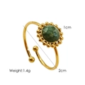 14K gold plated stainless steel open ring featuring a faceted round green natural stone - R10-African Jade