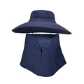 Men's outdoor sun hat set with wide brim and detachable face cover in navy blue - 2-Piece Set - Navy Blue