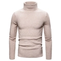 Slim fit men's turtleneck knit sweater in beige ribbed fabric with long sleeves - M / Off White