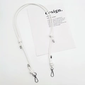 Detail view of adjustable white leather shoulder strap with durable metal clasps and knots - Silver Plate Hook / White