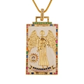 Detailed close-up of Temperance Tarot pendant with gold angel relief and colorful zircons - Temperance (With Chain)