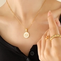 Cancer zodiac gold necklace with white shell inlay and constellation symbol on a chain - Gold Cancer