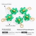 5-piece set of green crystal flower charms in 18k gold plated stainless steel - Emerald Green Crystal Flower Pendant (PJ91605E)