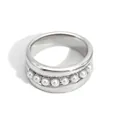 Minimalist silver stainless steel ring featuring a row of elegant white pearls - US 6 / Pave Faux Pearl Wide Band Style (PB759) / Silver