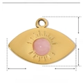 Detailed size specifications for gold sun pendant with pink natural stone and steel frame - YE110-Eye Shape Gold Base Pink Stone