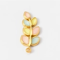 Pink and yellow enamel leaf pendant in golden stainless steel for DIY jewelry making - Blue Pink
