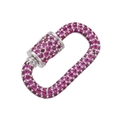 Ovale Schmuckschließe in Silber mit funkelnden rosa Zirkonia-Steinen im Pavé-Schliff - Platin Rot Zirkonia