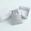 Silver glitter drawstring jewelry pouch with elegant white square gift packaging box - 5x7cm / Gray