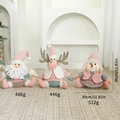 Set de gnomes de Noël roses avec peluches Père Noël, renne et bonhomme de neige, 30cm - Trio Père Noël Bonhomme de Neige Renne Assis