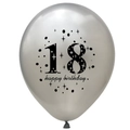 Metallic silver 12-inch latex balloon with black number 18 and happy birthday text - 10pcs/pack / Silver