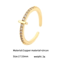14K gold plated adjustable open ring featuring T-shaped design and sparkling zircons - Letter I