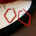 Elegant geometric rhombus earrings in bright red lacquer finish for a festive look - Bright Red Geometric Rhombus Large Frame Style (HE13041)