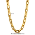 Detail view of 8mm gold cuban link necklace showing 40.5cm length dimensions on white - Gold Necklace (8mm)