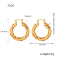 Detail view of twisted gold hoop earrings showing size 3.3cm height and 3.0cm width - Gold