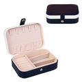 Portable navy blue PU leather jewelry organizer box with double-layer storage structure - Single Layer PU Contrast Navy Blue / 16*11*5cm