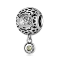 925 silver zodiac bead charm with moon and star cutouts and green gemstone pendant - Aries - Yellow Green Zirconia