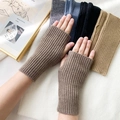 Knitted fingerless gloves for winter available in five colors like brown and blue - One Size / Light Coffee